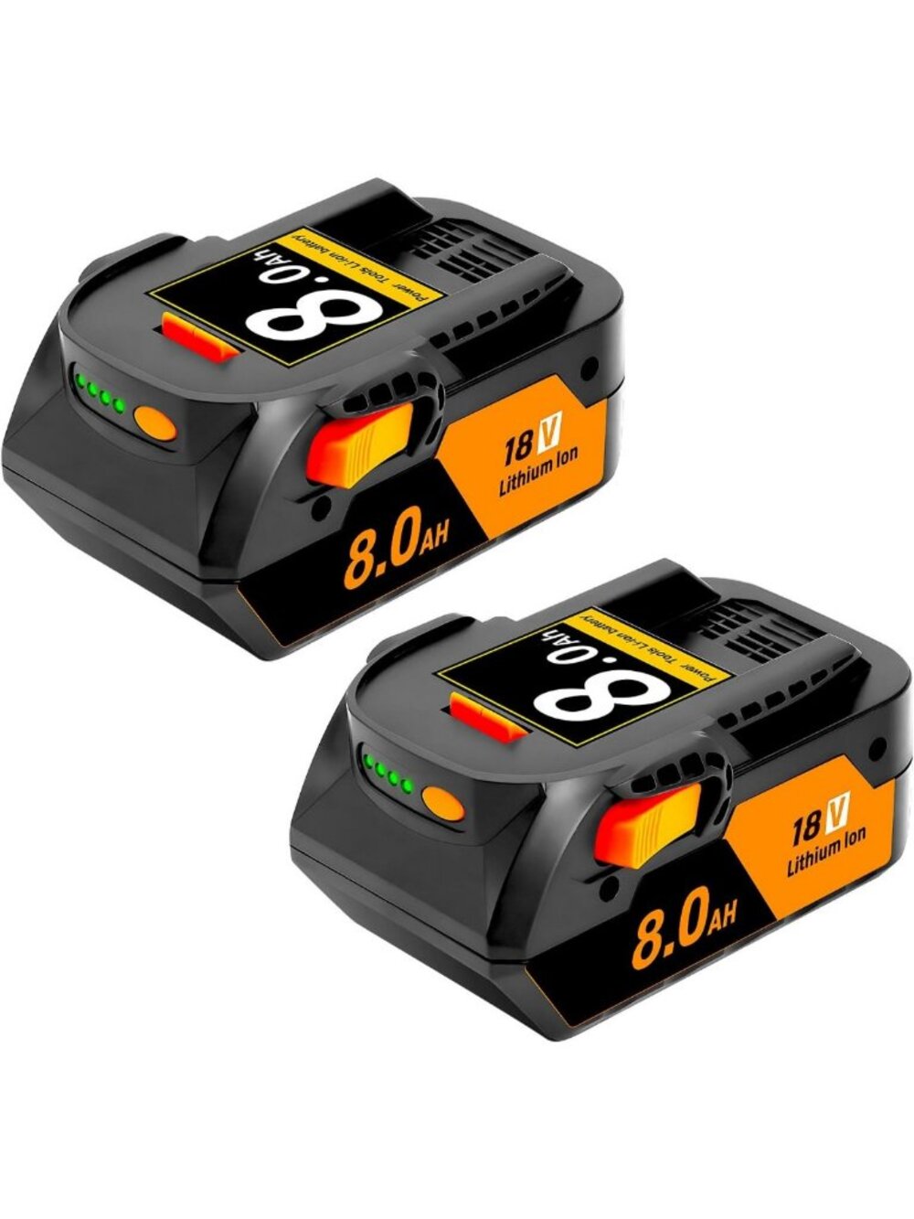 High-Capacity 8000mAh 18V Replacement Battery for Power Tools - 2 Pack